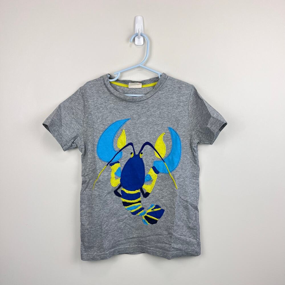 Mini Boden Short Sleeve Applique Blue Lobster T-Shirt 6-7